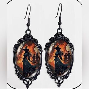 Witch Silhouette Black Earrings